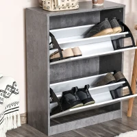 HOMCOM Meuble à chaussures meuble d'entrée placard de rangement, 2 portes abattantes, 62,5 x 26 x 81 cm, gris et blanc(m-7)
