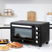 HOMCOM Fornetto Elettrico 32L Regolazione Temperatura e Timer, 3 Modalità di Cottura e Accessori, 1600W, 52.2x38.1x33.5cm, Nero(m-2)