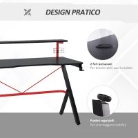 HOMCOM Scrivania da Gaming con Ripiano Monitor, Scrivania per Computer Porta PC con Gancio e Portabicchieri Nera e Rossa, 120x60x97cm(m-6)