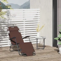 Outsunny Sonnenliege mit Kissen, Klappbare Strandliege mit 2-Fach verstellbare Rückenlehne Gartenliege, 2-in-1 Relaxliege, Metall + Oxfordstoff, Braun 135 x 60 x 89 cm(m-2)