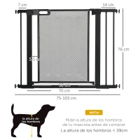 PawHut Barrera de Seguridad para Perros Extensible 75-103cm Barrera Escaleras Puertas con 2 Extensiones Cierre Automático Negro(m-3)