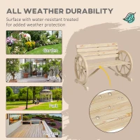 Outsunny Wagon Wheel Chair Bench Armrest Rustic Loveseat Wood Outdoor Garden, Natural(m-6)