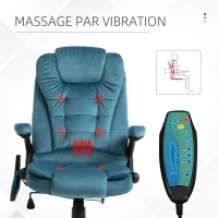 Vinsetto Fauteuil de bureau massant et chauffant, chaise de bureau, chaise ergonomique avec hauteur réglable, dossier inclinable et télécommande filaire, pivotant à 360° tissu en polyester bleu(m-7)