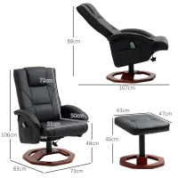 HOMCOM Massagesessel, mit Fußhocker, 10 Massagepunkte, Liegefunktion, drehbarer Sitz, Schwarz, 73 x 83 x 106cm(m-3)