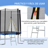 HOMCOM Cama Elástica de Jardín Ø183 cm Trampolín para Niños Adultos con Superficie de Salto Red de Seguridad Cubierta de Bordes y Escalera para Interior Exterior Azul(m-6)