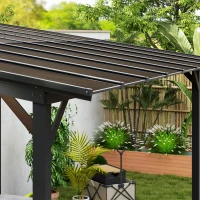 Outsunny 3 x 4.3m Metal Pergola with UPF 50+ and Waterproof Polycarbonate Roof, Wall-Mounted or Free Standing Garden Gazebo, Wind-resistant Outdoor Sun Shade, Dark Grey(m-9)