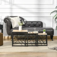 HOMCOM Ensemble de 3 Tables Basses gigognes encastrables Style Industriel métal Noir Aspect Bois Clair(m-7)