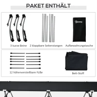 Outsunny Campingbett Klappbar Aluminium Feldbett Klappbett mit Tragetasche höhenverstellbar bis 150 kg belastbar Oxford Schwarz 190 x 65 x 38 cm(m-7)