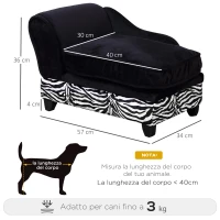 PawHut Divano per Cani di Taglia Piccola e Media con Spazio Portaoggetti, in Legno e Peluche, 57x34x36 cm, Bianco e Nero(m-3)