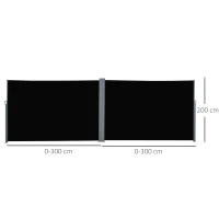 Outsunny 6 x 2m Retractable Sun Side Awning Screen Fence Patio Garden Wall Balcony Screening Panel Outdoor Blind Privacy Divider – Black(m-3)