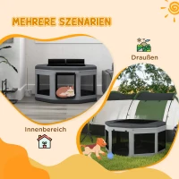 PawHut Welpenauslauf Welpengitter, faltbar, 4 Bodenspieße, 124 cm x 124 cm x 62cm , Grau(m-7)