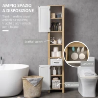kleankin Mobile Bagno Alto in Truciolato con un Cassetto, 2 Armadietti e 2 Ripiani Aperti Regolabili, 37x30x184 cm(m-4)