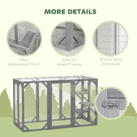 PawHut 71" Outdoor Wooden Cat House with Three Platforms, Large Door, Water-Resistant Roof, for Multiple Cats, Grey(m-5)