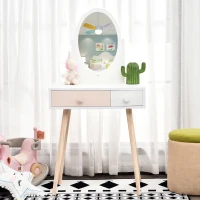 HOMCOM Coiffeuse Enfant Design scandinave Table de Maquillage Multi-rangements Miroir dim. 69L x 49l x 136H cm pin et MDF Blanc(m-6)