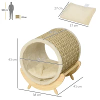 PawHut Raised Cat House, with Scratcher - Beige(m-3)