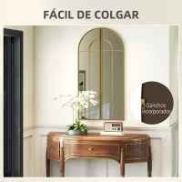 HOMCOM Espejo de Pared Dorado Espejo Decorativo con Diseño en Arco y 2 Piezas 30x120 cm Reflejos Claros y Fácil Instalación(m-5)