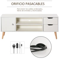HOMCOM Mueble de TV para Televisiones de 50" Mesa de Salón con Puerta 2 Estantes Abiertos y 2 Cajones 120x28x44 cm Blanco(m-4)