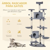 PawHut Árbol Rascador para Gatos 200 cm Torre para Gatos con 2 Cuevas 2 Hamacas Cama Postes de Sisal 60x60x200 cm Gris(m-4)