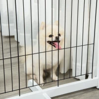 PawHut Türschutzgitter Holz Absperrgitter für Hunde Schutzgitter Hundegitter Sicherheitstür Bidirektionales Falten Stahl Weiß 305 x 35,5 x 82 cm(m-9)
