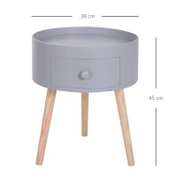 HOMCOM Couchtisch Wohnzimmertisch mit Schublade Runder Kaffeetisch mit Holzbeinen Beistelltisch Sofatisch für Wohnzimmer 38 x 38 x 45 cm, Grau(m-3)