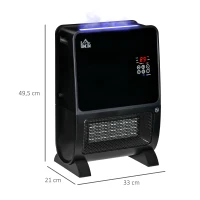 HOMCOM Calefactor Eléctrico Portátil 2000W 2 en 1 Radiador Cerámico con Humidificador Función de Desinfección Mando a Distancia Termostato Temporizador Luces LED para Sala de 30 m² 33x21x49,5 cm Negro(m-3)