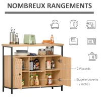HOMCOM Meuble de rangement buffet style graphique 2 placards porte avec étagère 2 niches étagère grand plateau métal noir MDF aspect chêne clair(m-4)