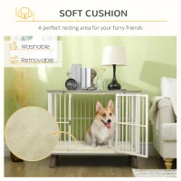 PawHut Dog Crate Furniture, Indoor Pet Kennel Cage, Top End Table w/ Soft Cushion, Lockable Door, for Small Dogs, 86 x 60 x 70 cm - Grey(m-5)