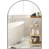 HOMCOM Gebogener Badezimmerspiegel, 50 x 70 cm, Bad-Spiegel mit Aluminium-Rahmen, Deko-Spiegel, Küche, Schwarz(m-10)