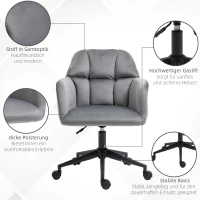 Vinsetto Bürostuhl, 5 Rollen, höhenverstelbar, modernes Design, 58 cm x 58,5 cm x 86 cm, Grau(m-6)