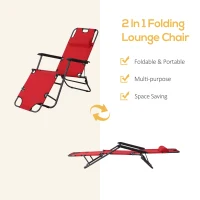 Outsunny 2 in 1 Folding Sun Lounger Reclining Garden Chair Set of 2 with 2-Level Adjustable Backrest, Outdoor Zero Gravity Recliner Garden Chairs with Head Pillow and Armrests, Red(m-4)