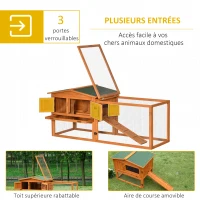 PawHut Clapier cage à lapins rongeurs 2 étages tiroir déjection enclos extérieur amovible toit ouvrant 156L x 58l x 68H cm bois massif pin(m-4)