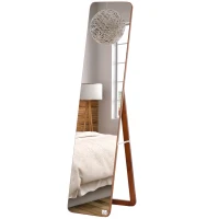 HOMCOM Specchio da Terra e da Parete con Struttura in Legno, Supporto Pieghevole con Cerniera, 37x43x156cm, Noce Chiaro(m-10)