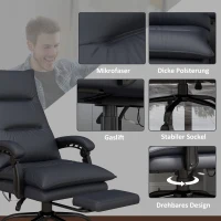 Vinsetto Bürostuhl mit Massagefunktion & Heizfunktion, Fußstütze, bis 120 kg, Dunkelgrau(m-8)