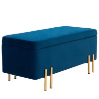 HOMCOM Sitzbank, Polsterbank mit Stauraum, Metall, Kautschukholz, Schaumstoff, 100 x 40 x 42 cm, Dunkelblau(m-10)