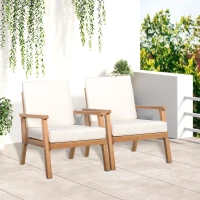 Outsunny 2er-Set Gartenstühle mit Kissen Gartensessel Set Gartenstuhl aus Pappelholz Gartenmöbel Holzstuhl Balkonstuhl Terrassenstuhl Braun+Beige 66 x 77,5 x 74,5 cm(m-2)