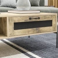HOMCOM Table Basse rectangulaire table de salon Style Industriel Niche tiroir Coulissant métal Noir Panneaux Particules Aspect Vieux Bois veinage(m-5)