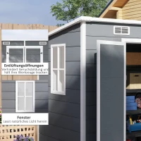 Outsunny 2,4 x 1,3 m Tuinschuur, Kunststof Tuinhuis met Bodem, Raam, Afsluitbare Deuren, voor Tuin, Terras, Grijs(m-6)