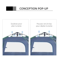 Outsunny Tente pop up tente de camping familiale 3 pers. tente dôme étanche légère ventilée facile à monter grande porte + 4 fenêtres dim. 2,5L x 1,94l x 1,6H m fibre verre polyester oxford bleu vert(m-5)