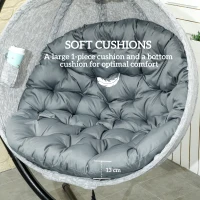 Outsunny Hanging Egg Chair Outdoor Indoor Garden Swing Chair with Folding Basket, Garden Hanging Chair with Stand, Thickened Cushion, Cup Holder for Patio, Balcony, Grey(m-4)