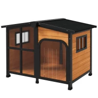 PawHut Wooden Dog Kennel with Removable Floor, Asphalt and Openable Roof, Large Window, for Large Dogs, Yellow(m-11)