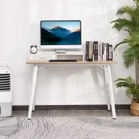HOMCOM Small Computer Desk with Monitor Stand, Drawer and Storage Compartments, Home Office Desk for Small Spaces, Study Table, White(m-10)
