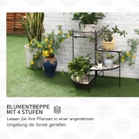 Outsunny Blumenständer 4-Stufe-Blumentreppe faltbar dekorative für Innen und Außen Garten Balkon Metall Keramikfliesen Schwarz+Beige 64 x 64 x 72 cm(m-4)