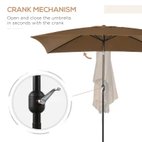 Outsunny 3x2m Garden Parasol Umbrella Outdoor Sun Shade Canopy with Tilt and Crank, Aluminium Frame Rectangular, Brown(m-5)