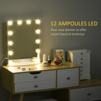 HOMCOM Miroir Maquillage Hollywood Lumineux LED intensité réglable pour Coiffeuse dim. 41L x 13P x 51H(m-4)