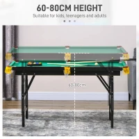 SPORTNOW Tavolo da Gioco Pieghevole 2 in 1 per Biliardo e Ping pong con Accessori Inclusi, 140x63x60-80 cm(m-5)