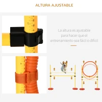 PawHut Conjunto 4 Obstáculos de Entrenamiento para Perro Set de Agilidad para Mascotas Estable Altura Ajustable de Aro con Túnel Postes y Bolsa Transporte Amarillo(m-8)