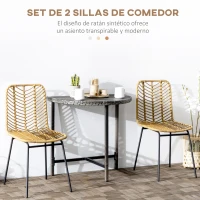 HOMCOM Pack de 2 Sillas de Comedor de Ratán Sintético Sillas de Cocina de Mimbre con Patas de Acero 44x58x85 cm Natural(m-4)
