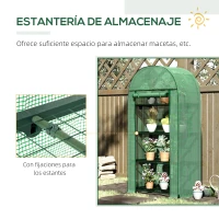 Outsunny Invernadero de Jardín con 4 Estantes Metálicos Puerta Enrollable y Cubierta de PE Vivero Casero de Terraza para Cultivo Plantas Flores Macetas 80x49x160 cm Verde(m-4)