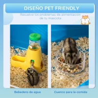 PawHut Jaula para Hámster Grande 79x46x60 cm Casa para Hámster con 3 Plataformas Tubos Comedero Bebedero 3 Rampas Rueda de Ejercicio y 2 Asas Portátiles Azul y Blanco(m-5)