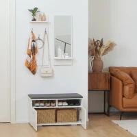 HOMCOM Conjunto de Recibidor con Espejo Perchero y Zapatero para 8 Pares Mueble de Entrada con 2 Puertas y 3 Ganchos Blanco(m-7)